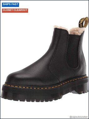 Faux Fur Lined Chelsea Boots Platform 1.75in Mid-Calf Pull-On